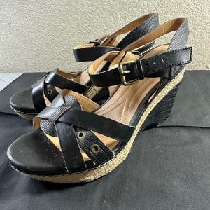 Womens 7.5M Naturalizer N5 Comfort Black & Jute Wedge Sandal New Never Worn